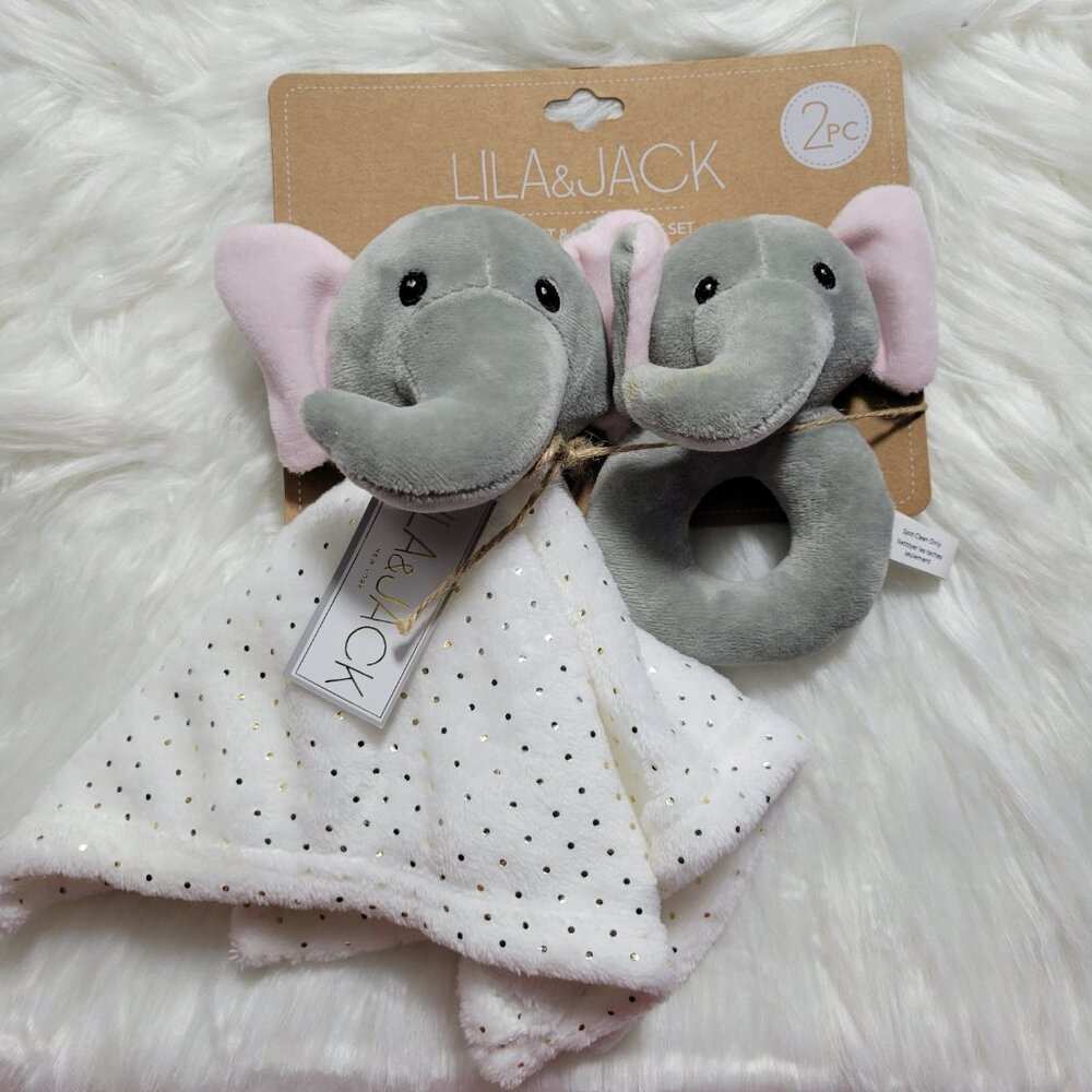 Elephant Themed Lovey, Rattle, & Receiving Blanket Set - Picture 3 of 8